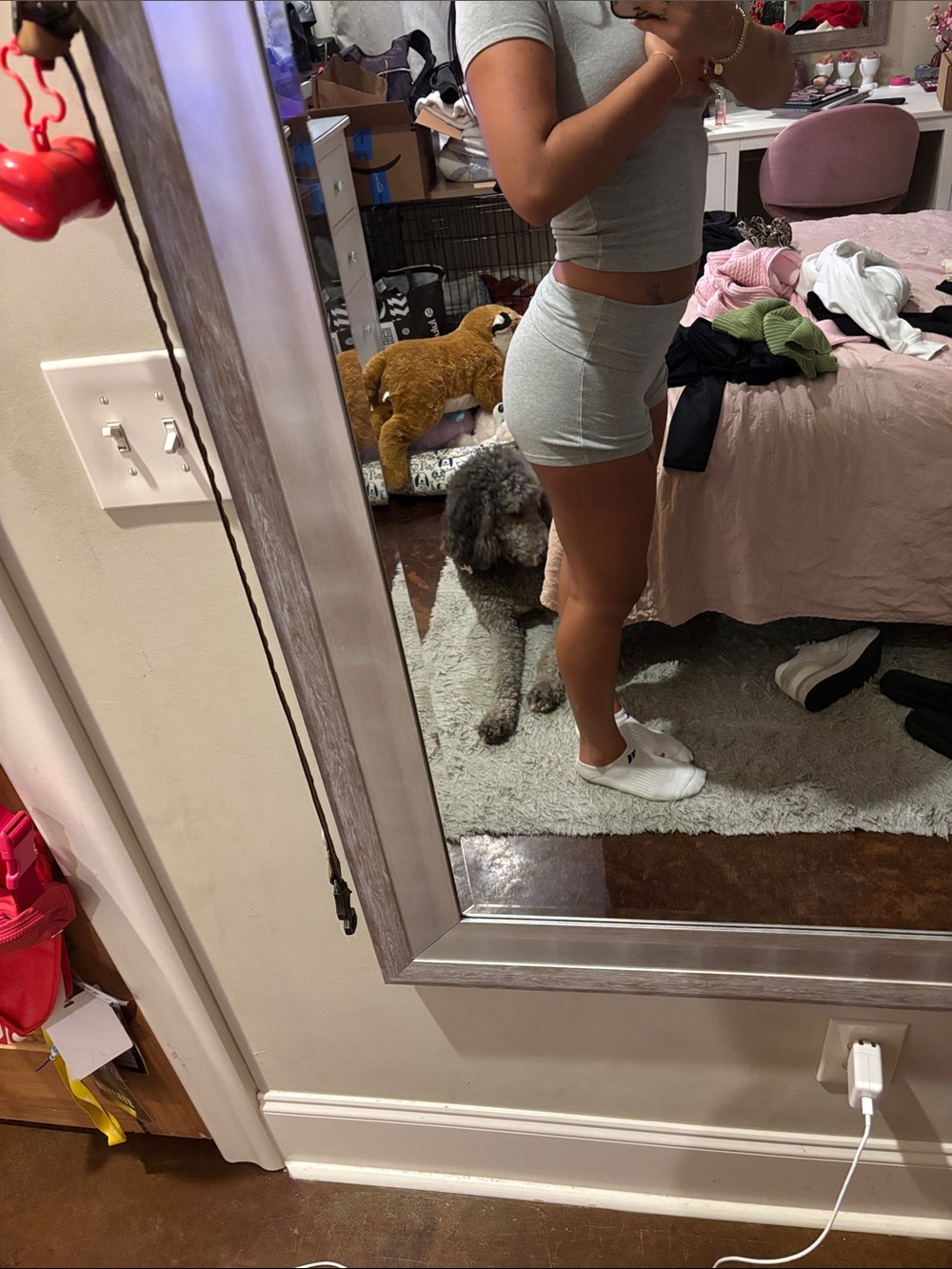 Gray Short Sleeve Lounge Set - Top & Shorts - Picture 2 of 2